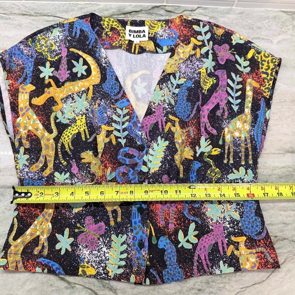 Bimba Y Lola Women's multicolor Sleeveless Blouse V-Neck Top with animal print L - Picture 3 of 13